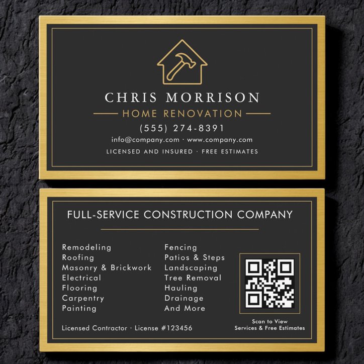 Gold Building Construction Home Renovation QR Code Business Card