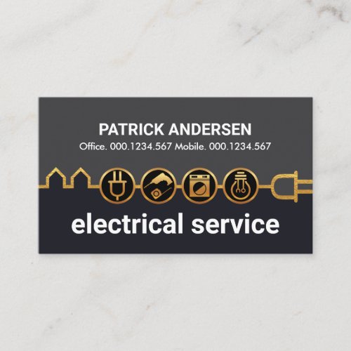 Gold Building Electrical Icons Power Line Business Card