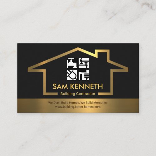 Gold Building Frame Handyman Construction Tools Business Card