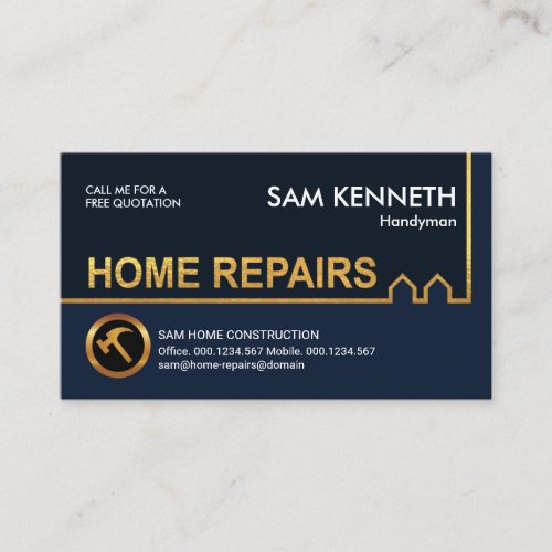 Gold Building Home Repairs Construction Business Card