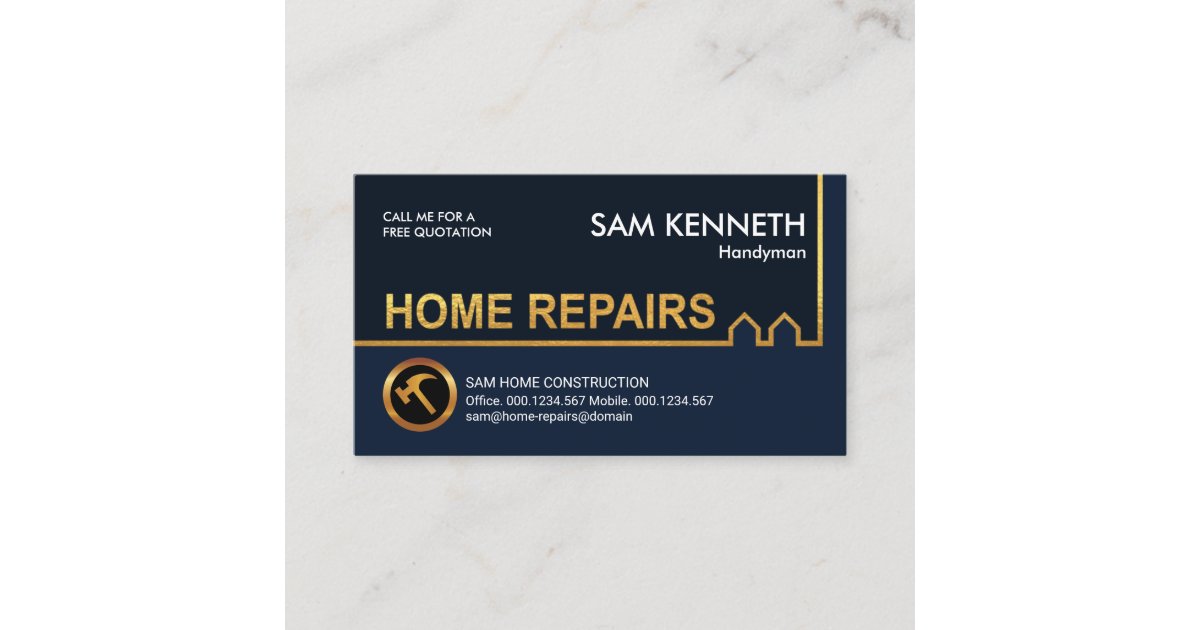 Gold Building Home Repairs Construction Business Card | Zazzle