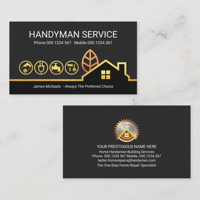 Gold Building Landscape Handyman Tools Business Card (Front/Back)