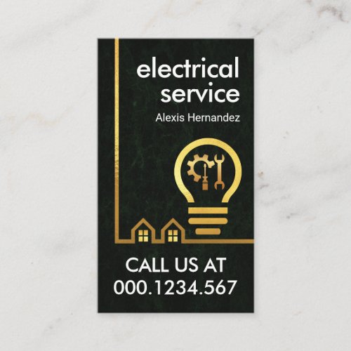 Gold Building Power Lines Green Grunge Business Card
