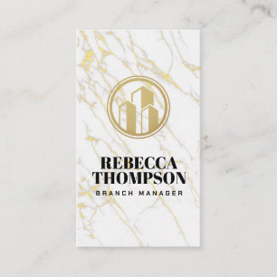 Gold Buildings Logo White Marble Appointment Card