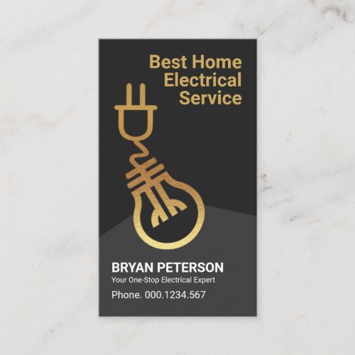 Gold Bulb Power Plug Motif Electrician Service Business Card