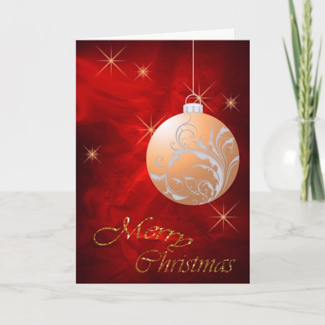 Gold Bulb Stars Christmas Holiday Card (Front)