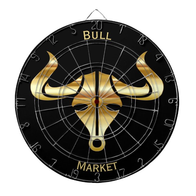Gold Bull Bull Market Dartboard With Darts (Front)