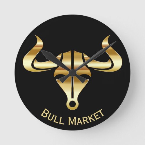 Gold Bull Bull Market Round Clock