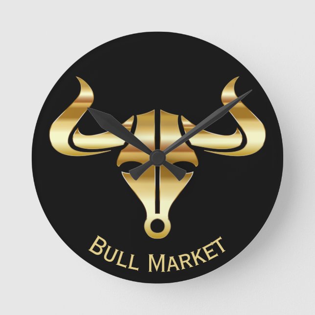 Gold Bull Bull Market Round Clock (Front)