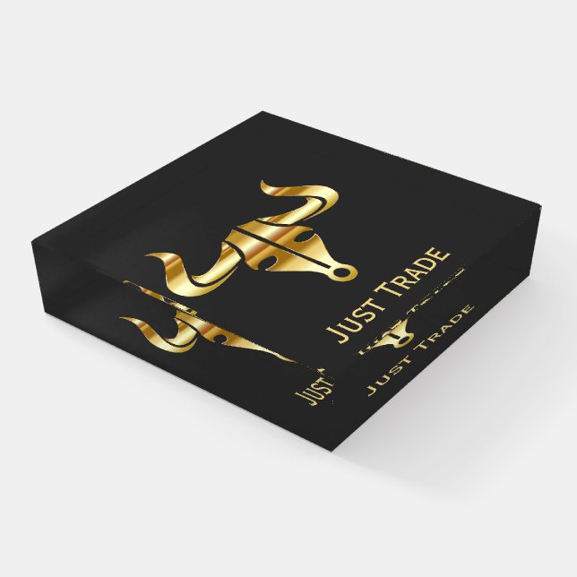 Gold Bull Just Trade Paperweight (Angled)