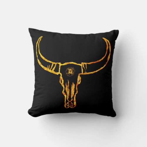 Gold Bull Skull Throw Cushion
