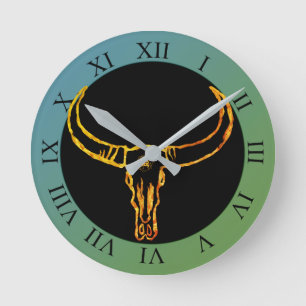 Gold Bull Skull Wall Clock