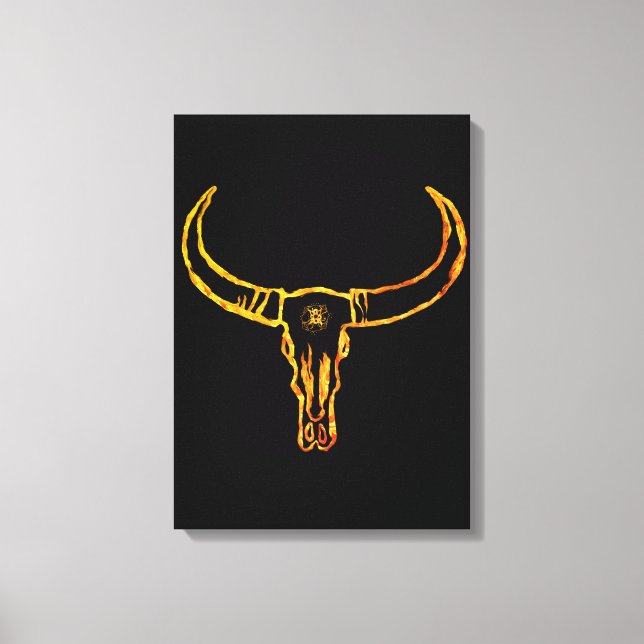 Gold Bull Skull Wrapped Canvas Print (Front)