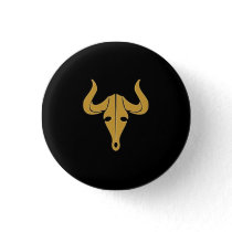 Gold bull with long horns pinback button