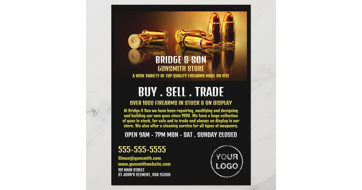 Gold Bullets, Gunsmith, Gunstore Advertising Flyer | Zazzle