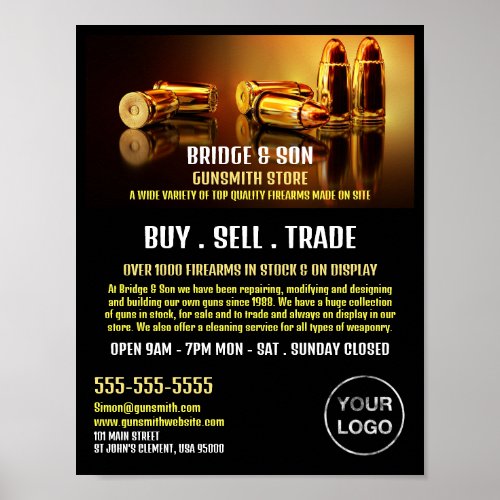 Gold Bullets Gunsmith Gunstore Advertising Poster