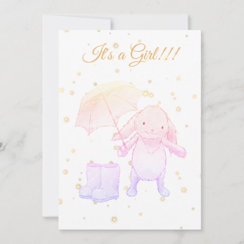 *~* Gold Bunny Umbrella Baby  Shower Invitation