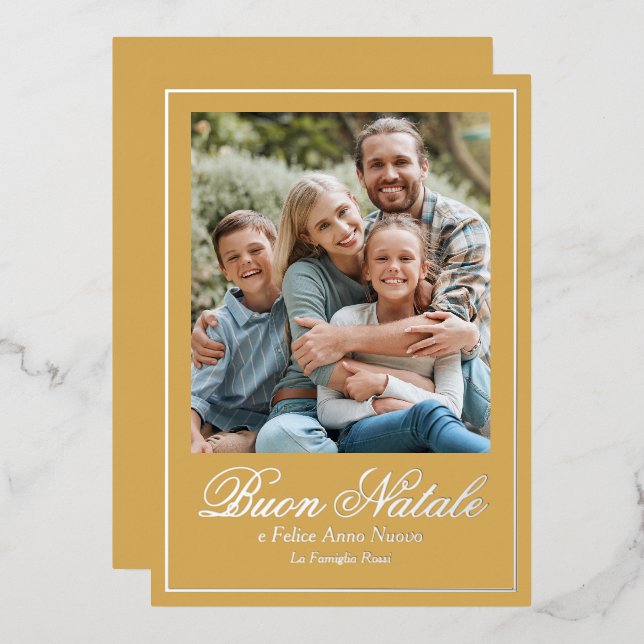 Gold Buon Natale e Felice Anno Nuovo Script Photo Foil Holiday Card (Front/Back)