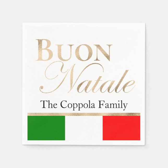 Gold Buon Natale Italian Flag Christmas Napkins (Front)