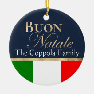 Gold Buon Natale Italian Flag Navy Blue Christmas Ceramic Ornament