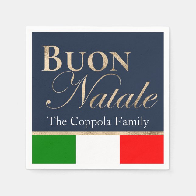 Gold Buon Natale Italian Flag Navy Blue Christmas  Napkins (Front)