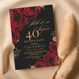 Gold Burgu Roses Surprise 40th Birthday Invitation