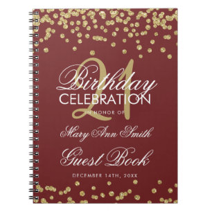 Gold Burgundy 21st Birthday Guest Book Confetti