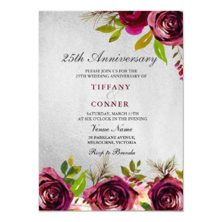 Gold Burgundy 25th Wedding Anniversary invite