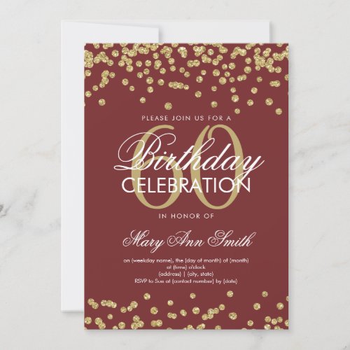 Gold Burgundy 60th Birthday Party Glitter Confetti Invitation