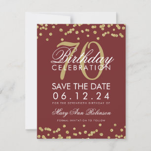Gold Burgundy 70th Birthday Save Date Confetti Save The Date