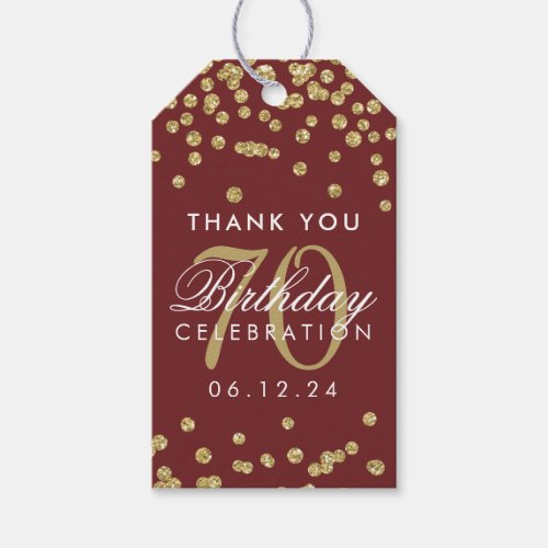 Gold Burgundy 70th Birthday Thank You Glitter Gift Tags