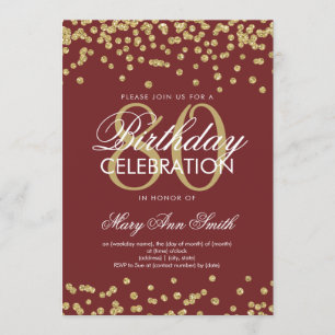 Gold Burgundy 80th Birthday Party Glitter Confetti Invitation