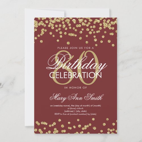Gold Burgundy 80th Birthday Party Glitter Confetti Invitation
