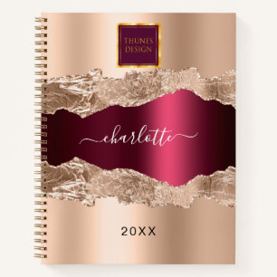 Gold burgundy agate marble business logo notebook