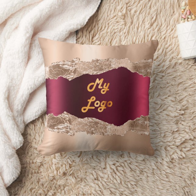 Gold burgundy agate marble name business logo throw pillow (Blanket)