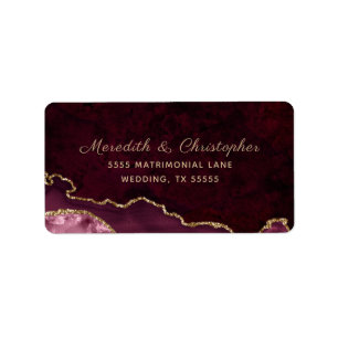 Gold Burgundy Agate Wedding Label