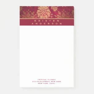 Gold Burgundy Antique Floral Personalized Business Post-it Notes