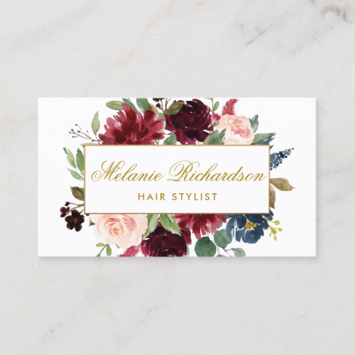 Gold Burgundy Blue Hair Stylist Appointment Card