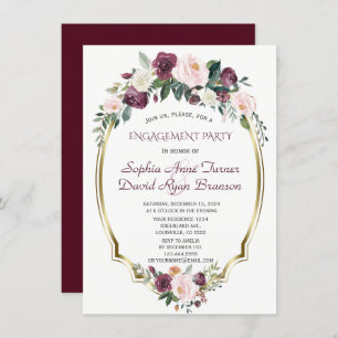 Gold Burgundy Blush Floral Engagement Party Invitation