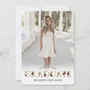 Gold Burgundy Blush Floral Letter Graduation Photo Invitation