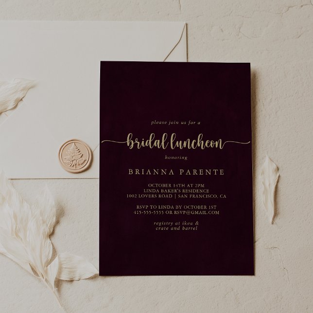Gold Burgundy Bridal Luncheon Bridal Shower  Invitation (Creator Uploaded)