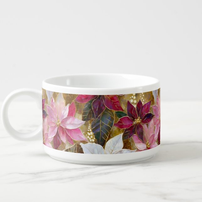 Gold Burgundy Bronze Pink Red White Poinsettia Bowl (Right)