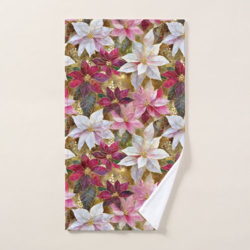 Gold Burgundy Bronze Pink Red White Poinsettia Hand Towel