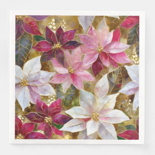 Gold Burgundy Bronze Pink Red White Poinsettia Paper Dinner Napkins