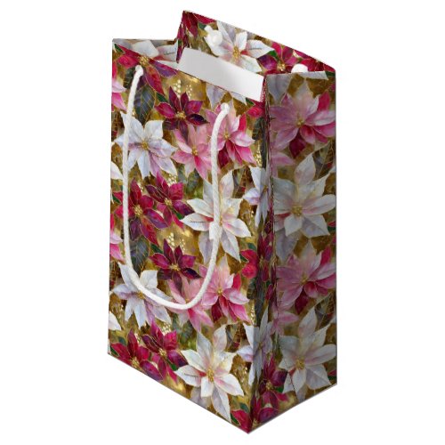 Gold Burgundy Bronze Pink Red White Poinsettia Small Gift Bag