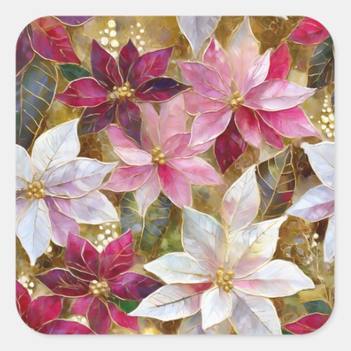 Gold Burgundy Bronze Pink Red White Poinsettia Square Sticker