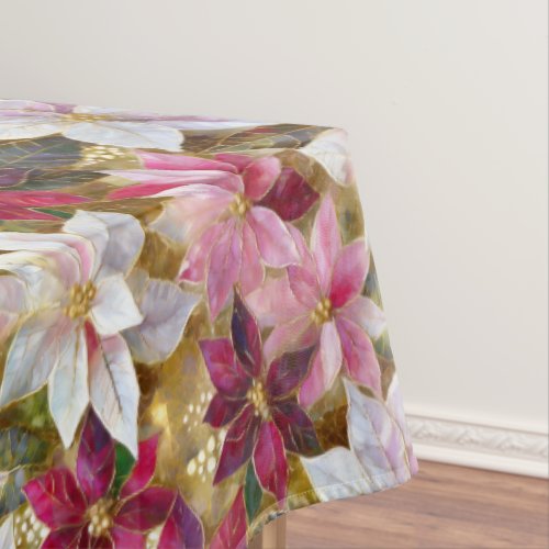 Gold Burgundy Bronze Pink Red White Poinsettia Tablecloth