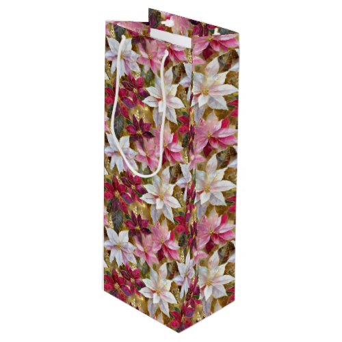 Gold Burgundy Bronze Pink Red White Poinsettia Wine Gift Bag