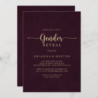 Gold Burgundy Calligraphy Gender Reveal Party  Invitation