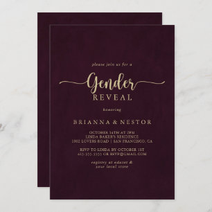 Gold Burgundy Calligraphy Gender Reveal Party Invitation